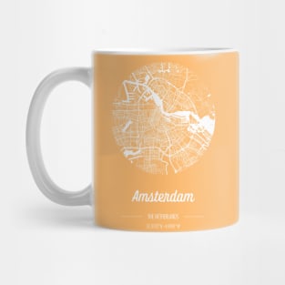 City map in golden yellow: Amsterdam, The Netherlands, with retro vintage flair Mug